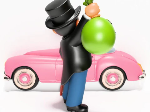 3D Printing Mr Monopoly Rich Uncle Luxury Car Cash Bag toy 3D Model