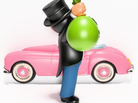 3D Printing Mr Monopoly Rich Uncle Luxury Car Cash Bag toy 3D Model