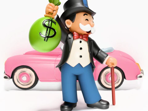 3D Printing Mr Monopoly Rich Uncle Luxury Car Cash Bag toy 3D Model