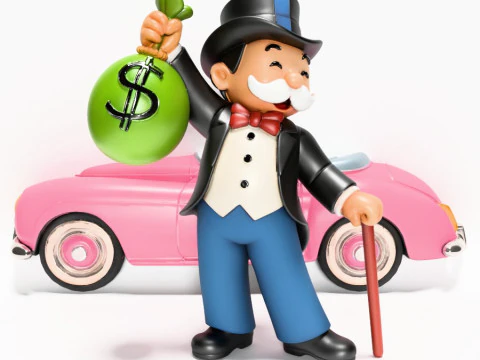 3D Printing Mr Monopoly Rich Uncle Luxury Car Cash Bag toy 3D Model