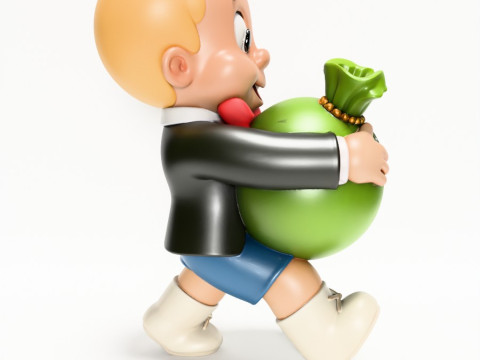 3D Printing Happy Richie Rich Poor Little Rich Boy Cash Bag toy Modelo 3D