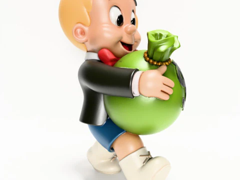 3D Printing Happy Richie Rich Poor Little Rich Boy Cash Bag toy 3D Model