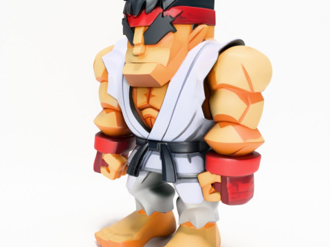 3D Printing Ryu Street Fighter Red Band Low Poly Style toy Modelo 3D