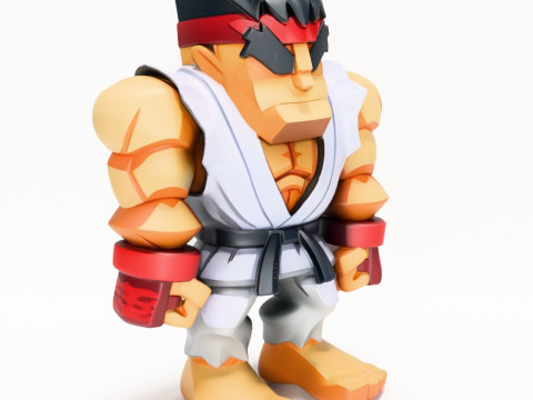 3D Printing Ryu Street Fighter Red Band Low Poly Style toy Modelo 3D