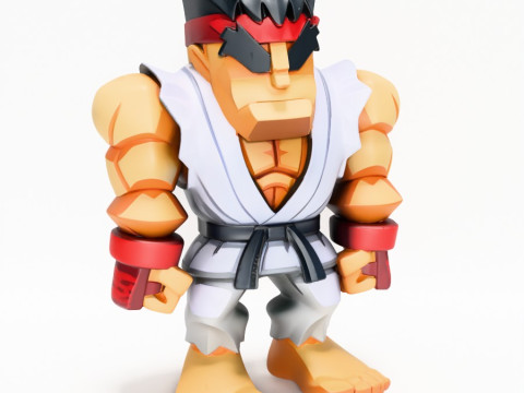 3D Printing Ryu Street Fighter Red Band Low Poly Style toy Modelo 3D