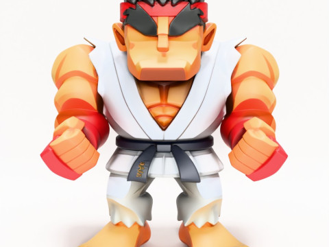 3D Printing Fight Pose Ryu Street Fighter Red Band Low Poly Style toy 3D Модель