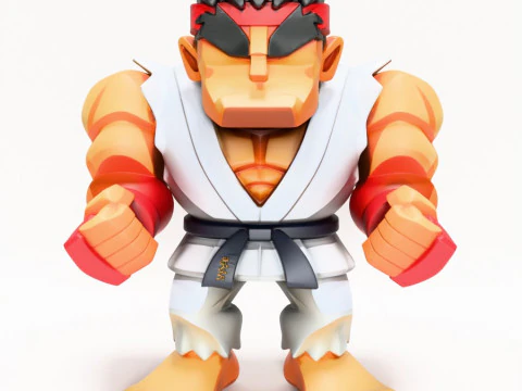 Impress&atilde;o 3D Fight Pose Ryu Street Fighter Red Band Low Poly Style Toy Modelo 3D