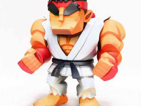 Impress&atilde;o 3D Fight Pose Ryu Street Fighter Red Band Low Poly Style Toy Modelo 3D