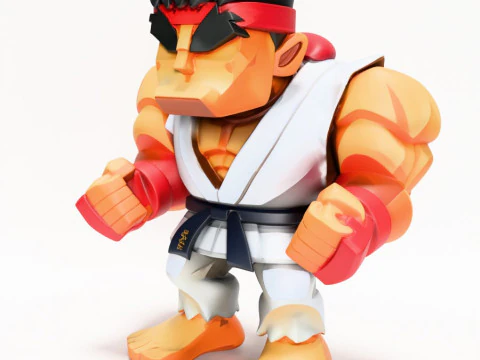 Impress&atilde;o 3D Fight Pose Ryu Street Fighter Red Band Low Poly Style Toy Modelo 3D