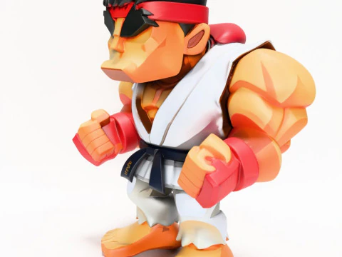 Impress&atilde;o 3D Fight Pose Ryu Street Fighter Red Band Low Poly Style Toy Modelo 3D