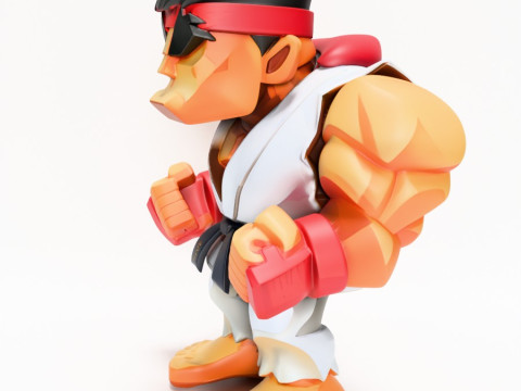 3D Printing Fight Pose Ryu Street Fighter Red Band Low Poly Style toy 3D Модель