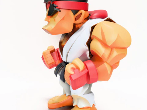 Impress&atilde;o 3D Fight Pose Ryu Street Fighter Red Band Low Poly Style Toy Modelo 3D