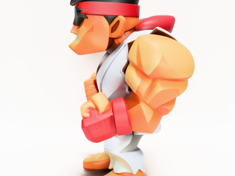 3D Printing Fight Pose Ryu Street Fighter Red Band Low Poly Style toy 3D Модель