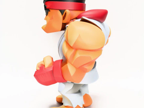 Impress&atilde;o 3D Fight Pose Ryu Street Fighter Red Band Low Poly Style Toy Modelo 3D