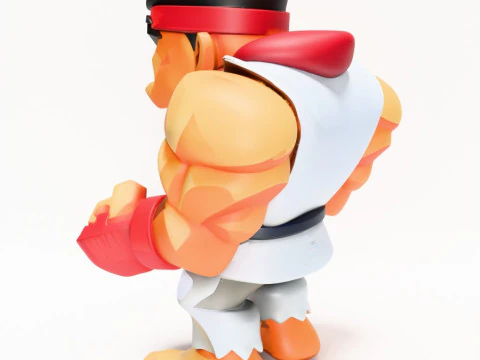 Impress&atilde;o 3D Fight Pose Ryu Street Fighter Red Band Low Poly Style Toy Modelo 3D