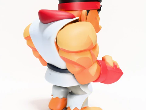 Impress&atilde;o 3D Fight Pose Ryu Street Fighter Red Band Low Poly Style Toy Modelo 3D