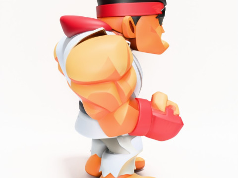 3D Printing Fight Pose Ryu Street Fighter Red Band Low Poly Style toy 3D Модель
