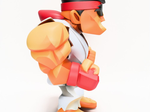 3D Printing Fight Pose Ryu Street Fighter Red Band Low Poly Style toy 3D Модель