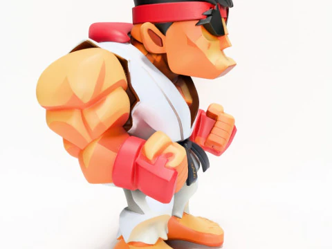 Impress&atilde;o 3D Fight Pose Ryu Street Fighter Red Band Low Poly Style Toy Modelo 3D