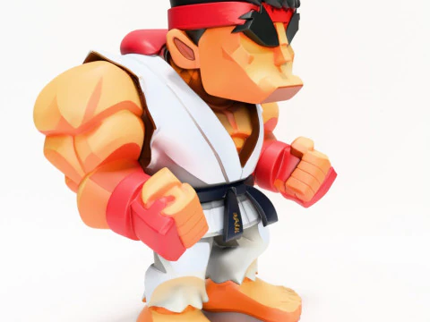 Impress&atilde;o 3D Fight Pose Ryu Street Fighter Red Band Low Poly Style Toy Modelo 3D