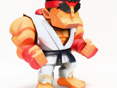 Impress&atilde;o 3D Fight Pose Ryu Street Fighter Red Band Low Poly Style Toy Modelo 3D