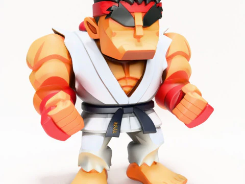 Impress&atilde;o 3D Fight Pose Ryu Street Fighter Red Band Low Poly Style Toy Modelo 3D