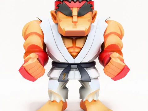 Impress&atilde;o 3D Fight Pose Ryu Street Fighter Red Band Low Poly Style Toy Modelo 3D