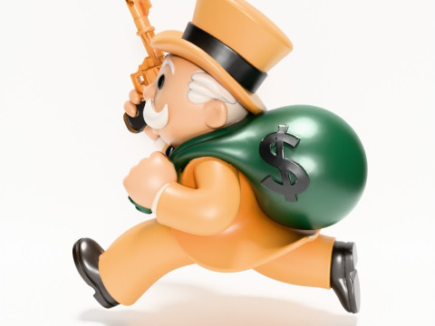 3D Baskı Bay Tekel Zengin Amca Altına Hücum Nakit Çanta oyuncağı 3D Model