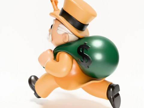 3D Printing Mr Monopoly Rich Uncle Gold Rush Run Cash Bag toy 3D Model