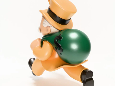 3D Printing Mr Monopoly Rich Uncle Gold Rush Run Cash Bag toy 3D Model