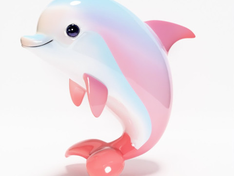 Stampa 3D Delfino rosa Chibi Kawaii Giocattolo carino Modello 3D