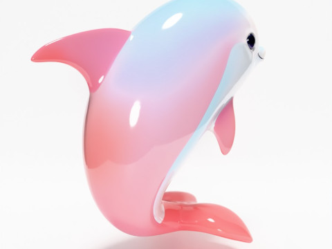 Stampa 3D Delfino rosa Chibi Kawaii Giocattolo carino Modello 3D