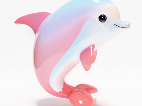 Stampa 3D Delfino rosa Chibi Kawaii Giocattolo carino Modello 3D