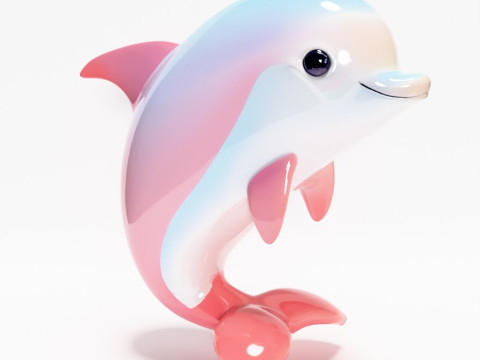 Stampa 3D Delfino rosa Chibi Kawaii Giocattolo carino Modello 3D