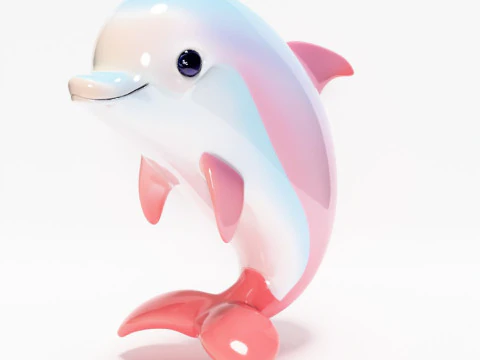 3D Printing Pink Dolphin Chibi Kawaii Cute toy 3D Model