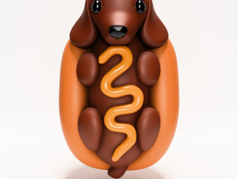 3D Printing Dachshund Hot Dog Mustard Pup toy 3D Model