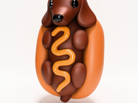 3D Printing Dachshund Hot Dog Mustard Pup toy 3D Model