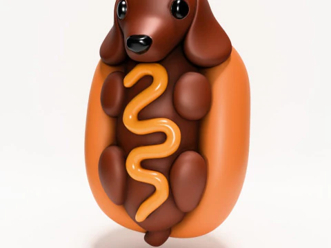 Brinquedo para cachorro-quente Dachshund com impress&atilde;o 3D Modelo 3D