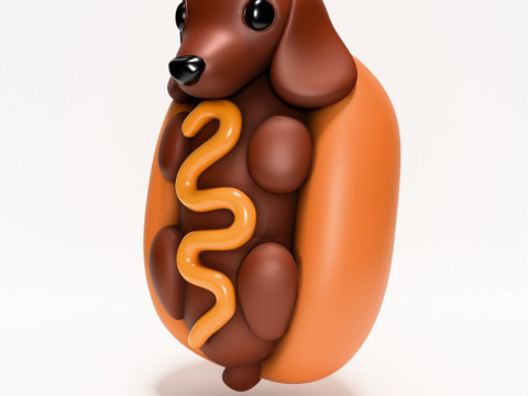3D Printing Dachshund Hot Dog Mustard Pup toy 3D Model