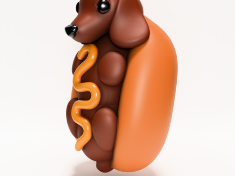 3D Printing Dachshund Hot Dog Mustard Pup toy 3D Model