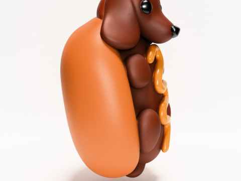 3D Printing Dachshund Hot Dog Mustard Pup toy 3D Model