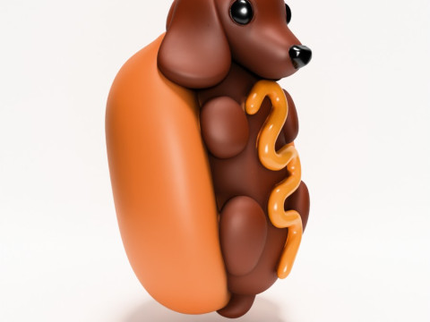 3D Printing Dachshund Hot Dog Mustard Pup toy 3D Model
