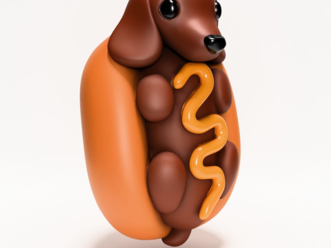 3D Printing Dachshund Hot Dog Mustard Pup toy 3D Model