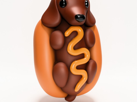 3D Printing Dachshund Hot Dog Mustard Pup toy 3D Model