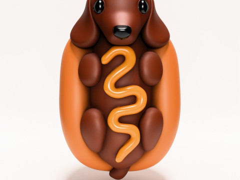 3D Printing Dachshund Hot Dog Mustard Pup toy 3D Model
