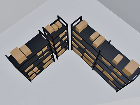 Low-poly Warehouse Shelves with Boxes 3D Model
