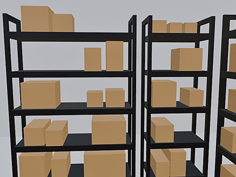 Low-poly Warehouse Shelves with Boxes 3D Model