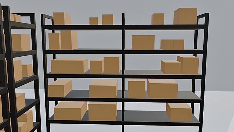Low-poly Warehouse Shelves with Boxes 3D Model .c4d .max .obj .3ds .fbx .stl .blend