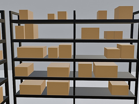 Étagères d'entrepôt low-poly avec boîtes Modèle 3D