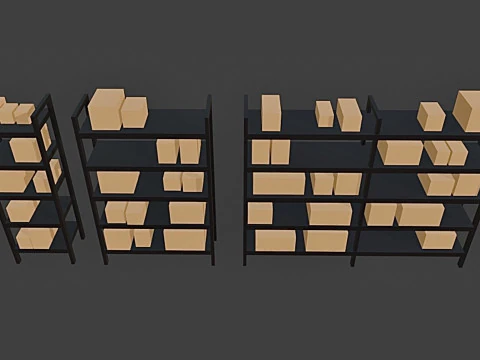 Low-poly Warehouse Shelves with Boxes 3D Model